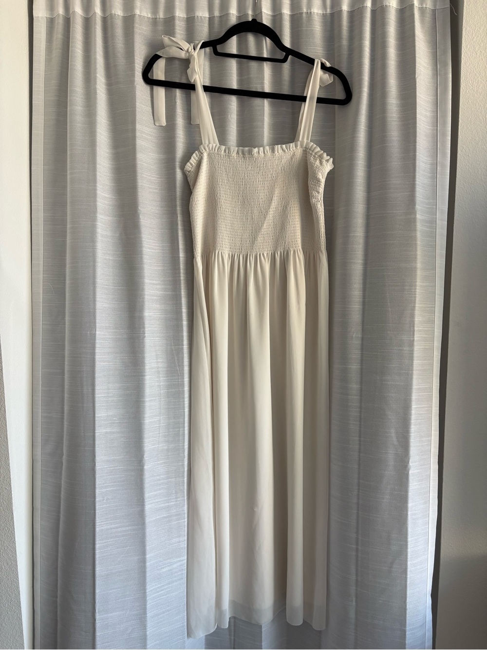 ARITZIA Ivory Smocked Bodice Tie-Strap Maxi Dress